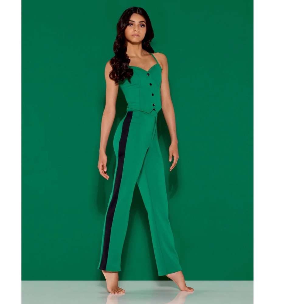 KELLE VUE EXCLUSIVE DANCE-WEAR WALK THE LINE SET STRIPED PANT‎ VEST MEDIUM GREEN